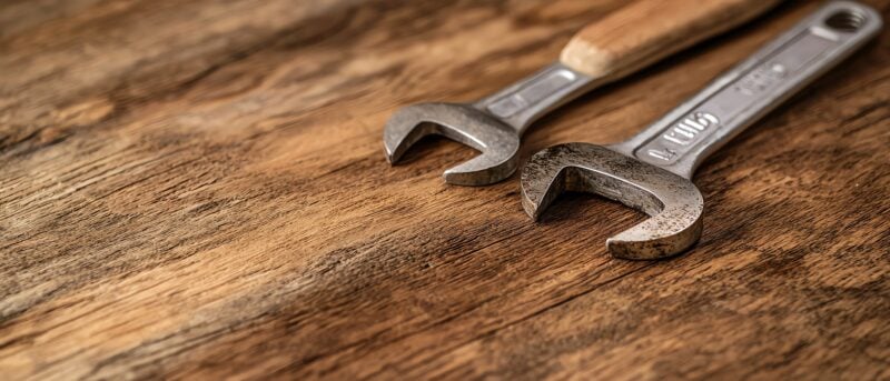 2 wrenches on the wood floor