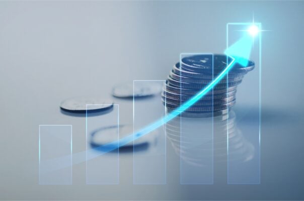 coins and an upward arrow sign