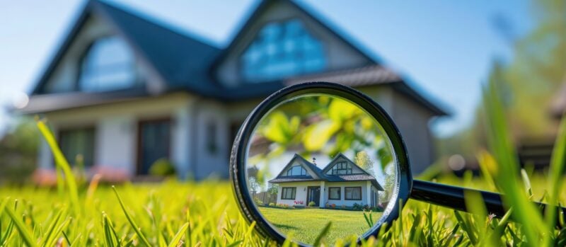 a magnifying glass zoomed on a house