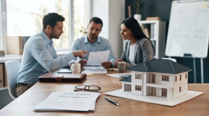 Landlords reviewing rental application documents and tenant screening paperwork
