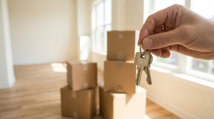 New tenant moving into a rental property with apartment keys